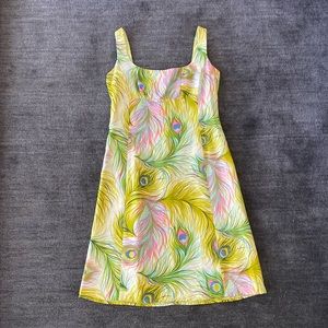 Nanette Lepore Vintage Peacock Feather Raw Silk Collectors Tank Dress - 6